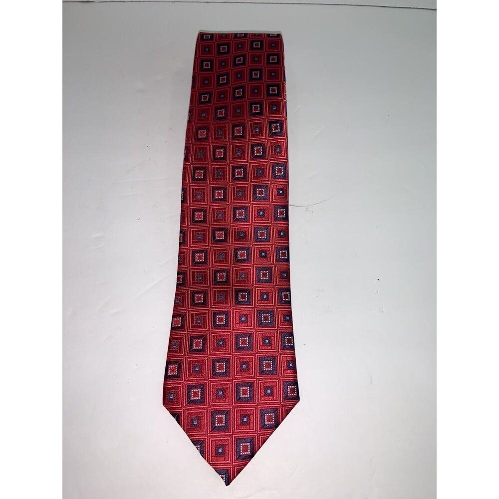 HICKEY FREEMAN Men's 100% Silk Necktie Designer CHECKERED Red